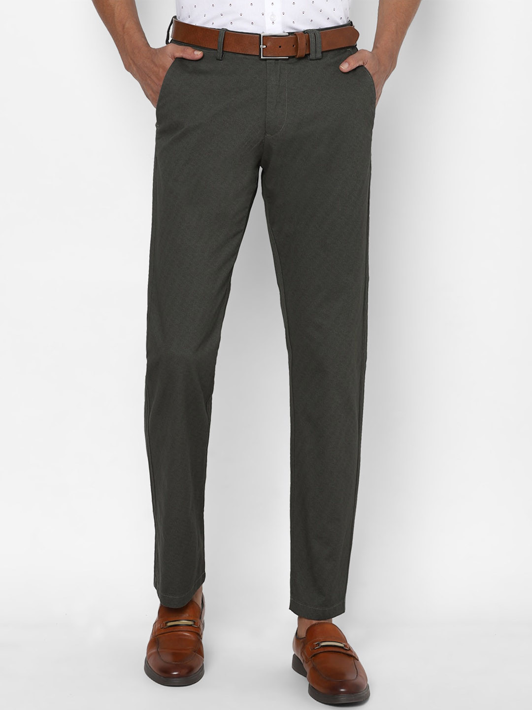 

Allen Solly Men Olive Green Textured Trousers