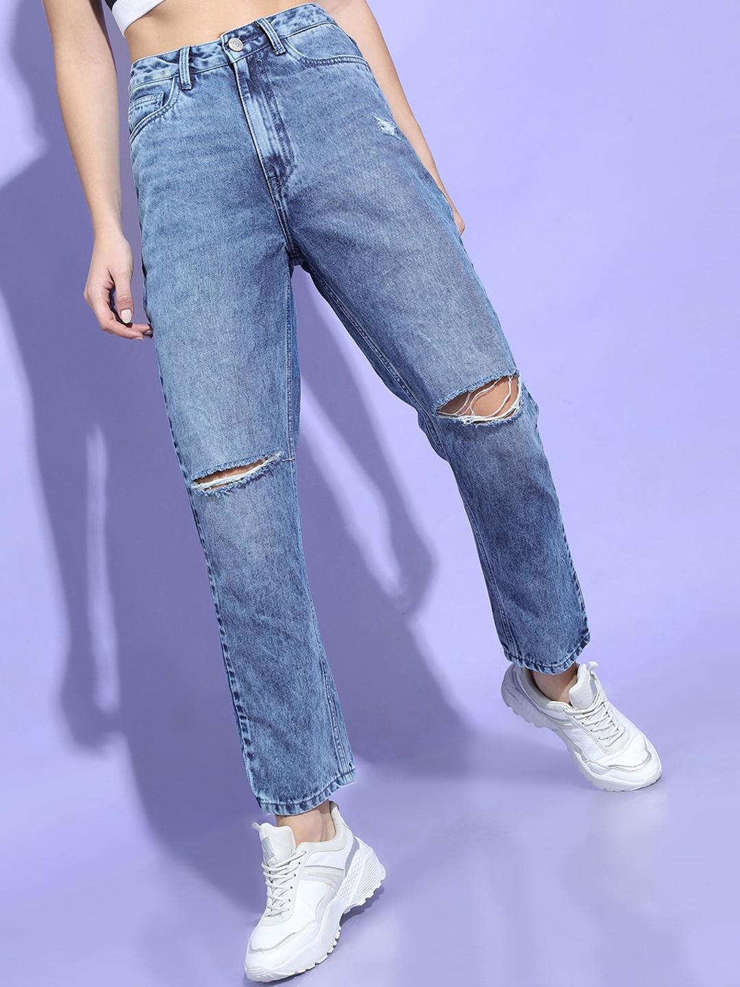 

Tokyo Talkies Women Blue Slash Knee Light Fade Cotton Jeans