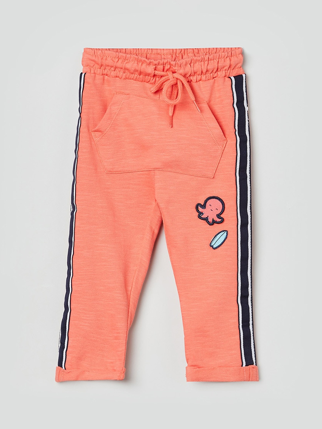 

max Boys Orange & Black Side Stripes Solid Pure Cotton Track Pants