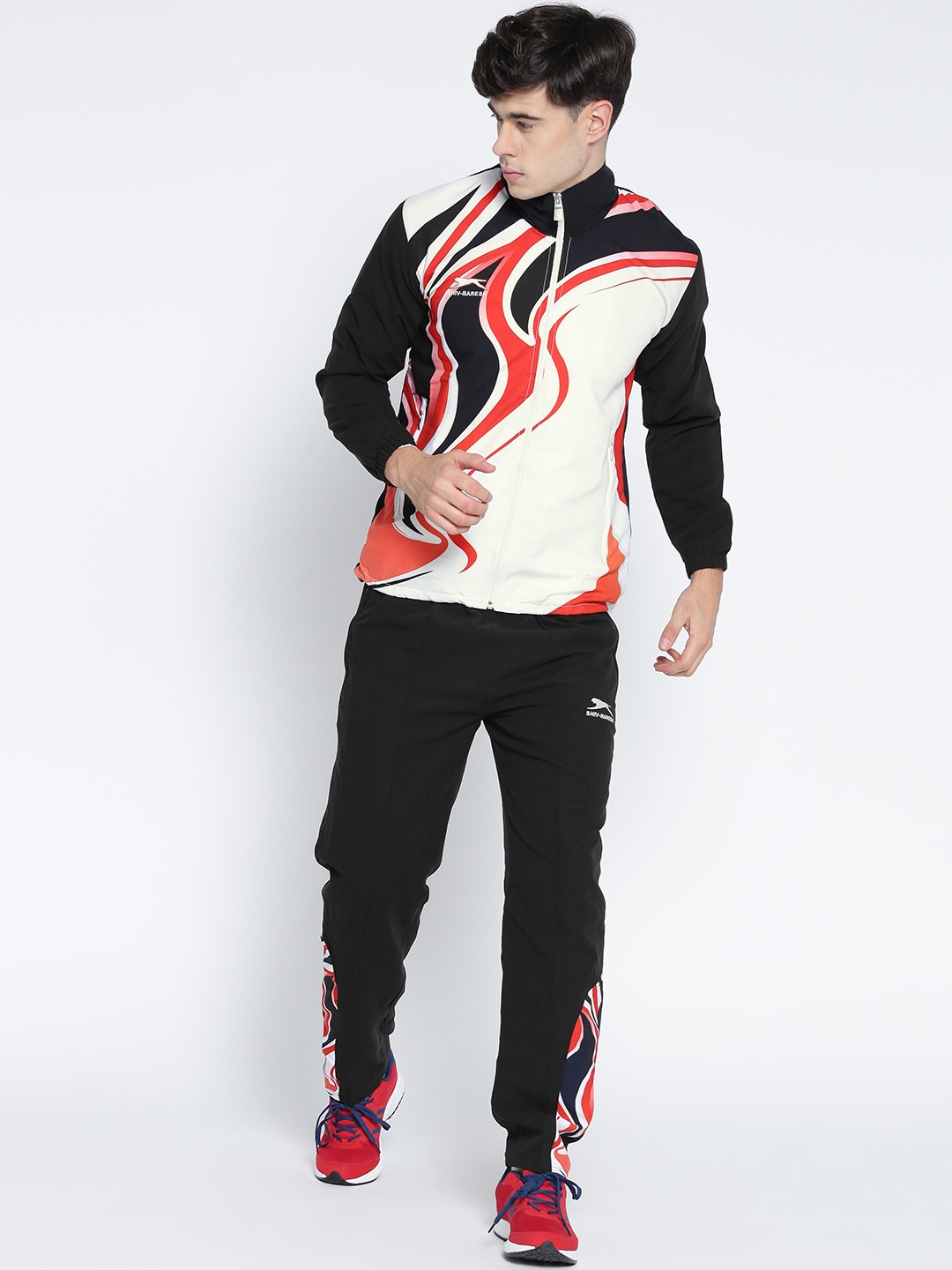 

Shiv Naresh White & Black Printed Hooded Tracksuit