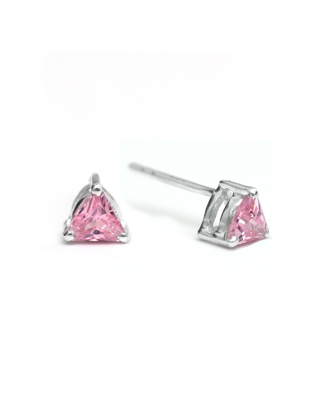 

HIFLYER JEWELS Women Pink & Silver-Toned Triangular Studs Earrings