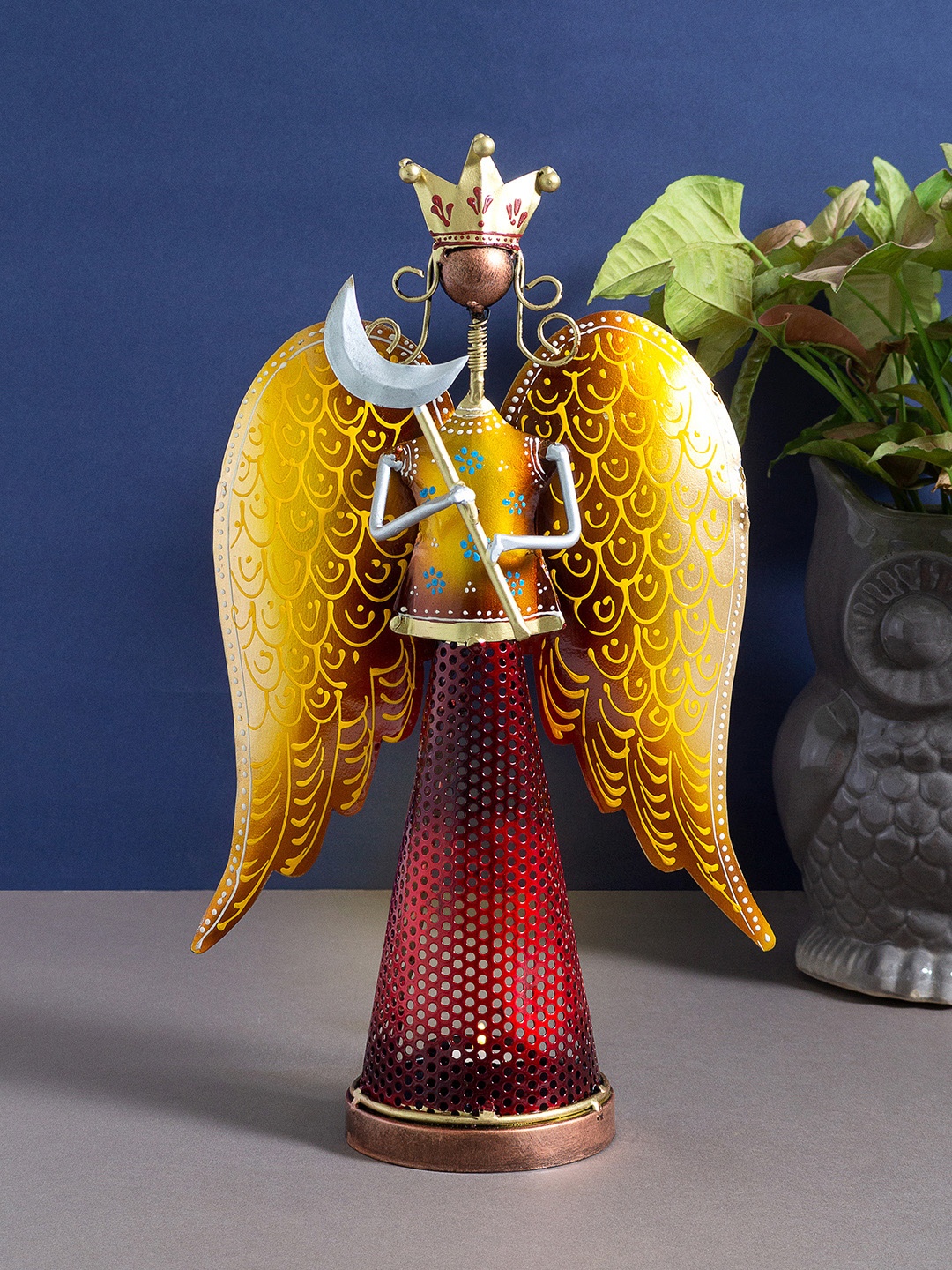 

Golden Peacock Mustard Yellow & Maroon Angel Figurine Candle Holder