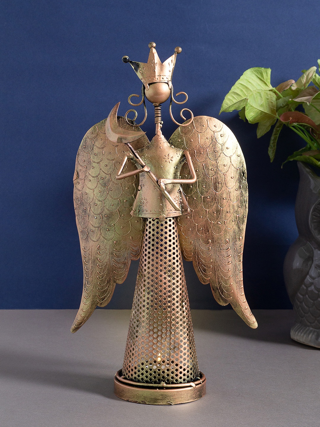 

Golden Peacock Copper-Toned Angel Figurine T-light Holder Showpiece
