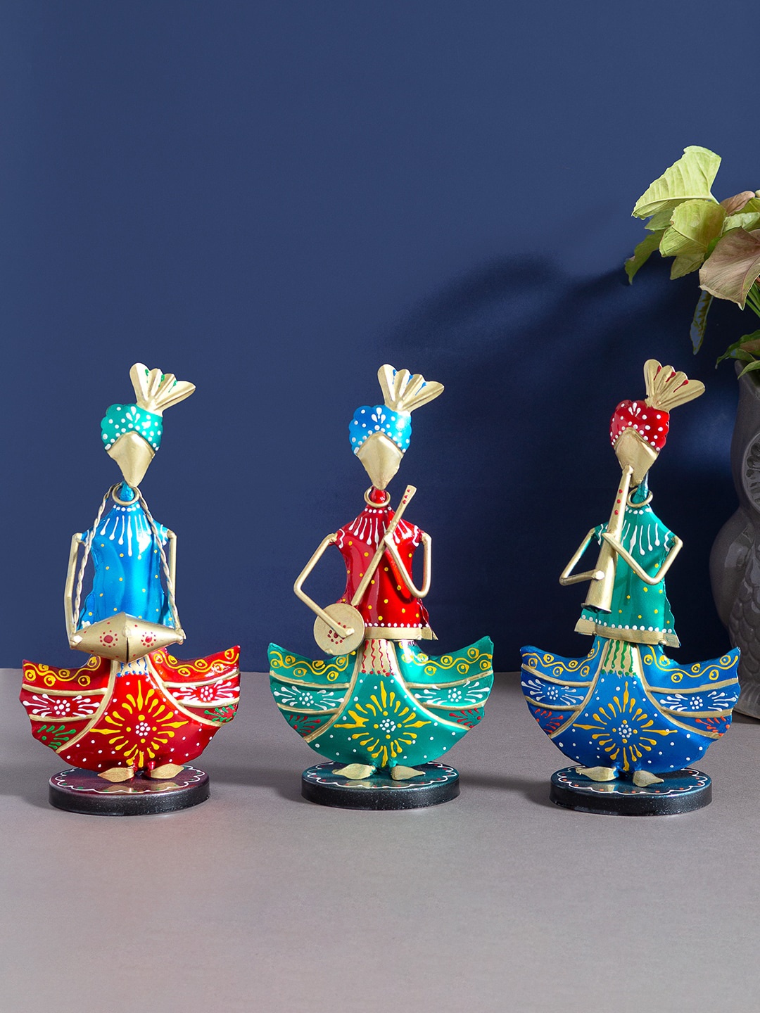 

Golden Peacock Set of 3 Multi-coloured Handcrafted Musicians Showpiece