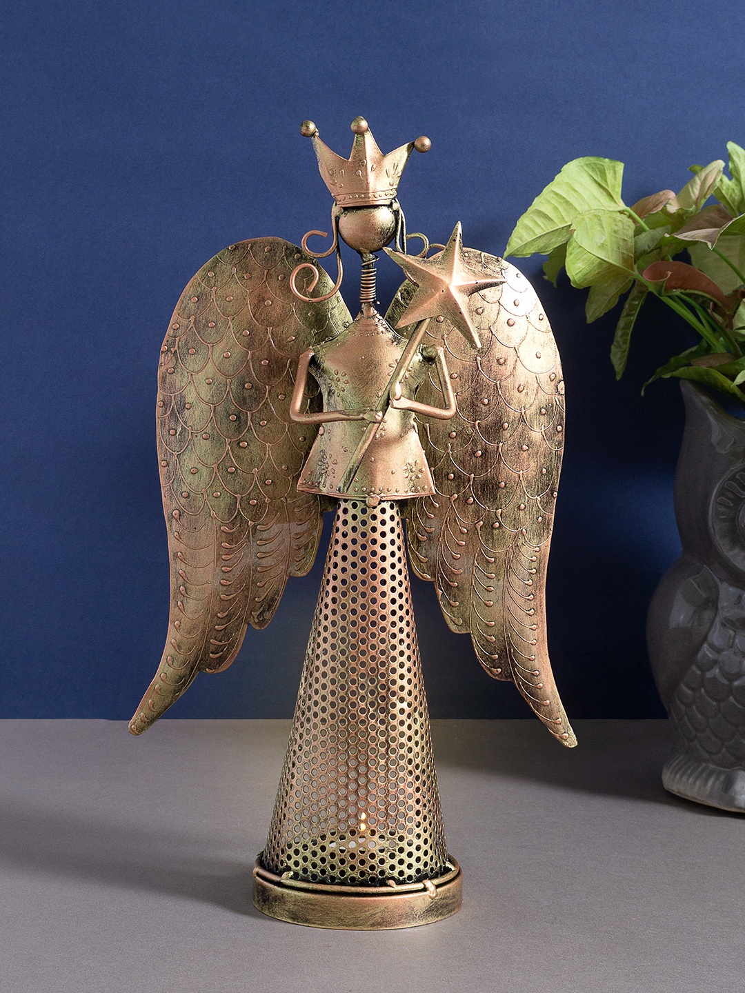 

Golden Peacock Copper-Coloured Star Shape Fairy Wand Wings Angel Figurine