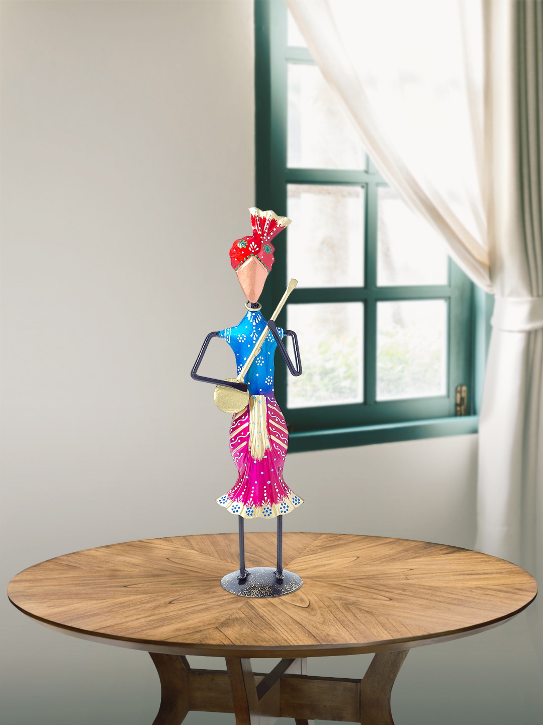 

Golden Peacock Blue & Pink Musician Figurine Showpiece