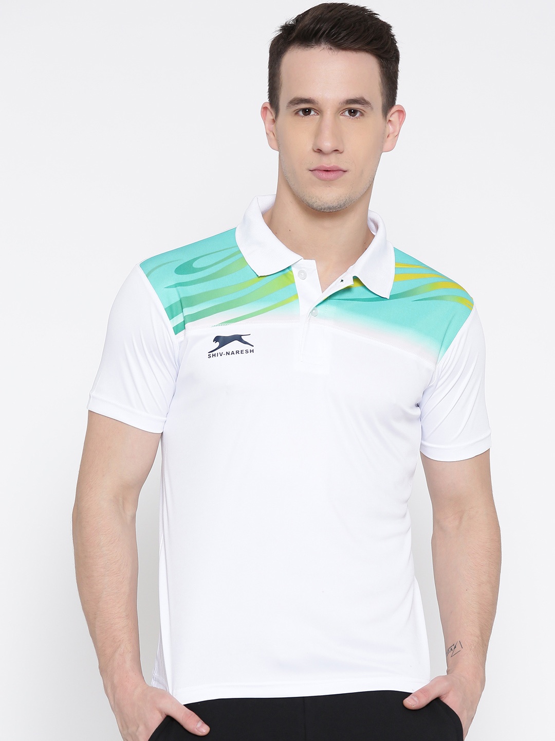 

Shiv Naresh Men White Printed Detail Polo Collar T-shirt