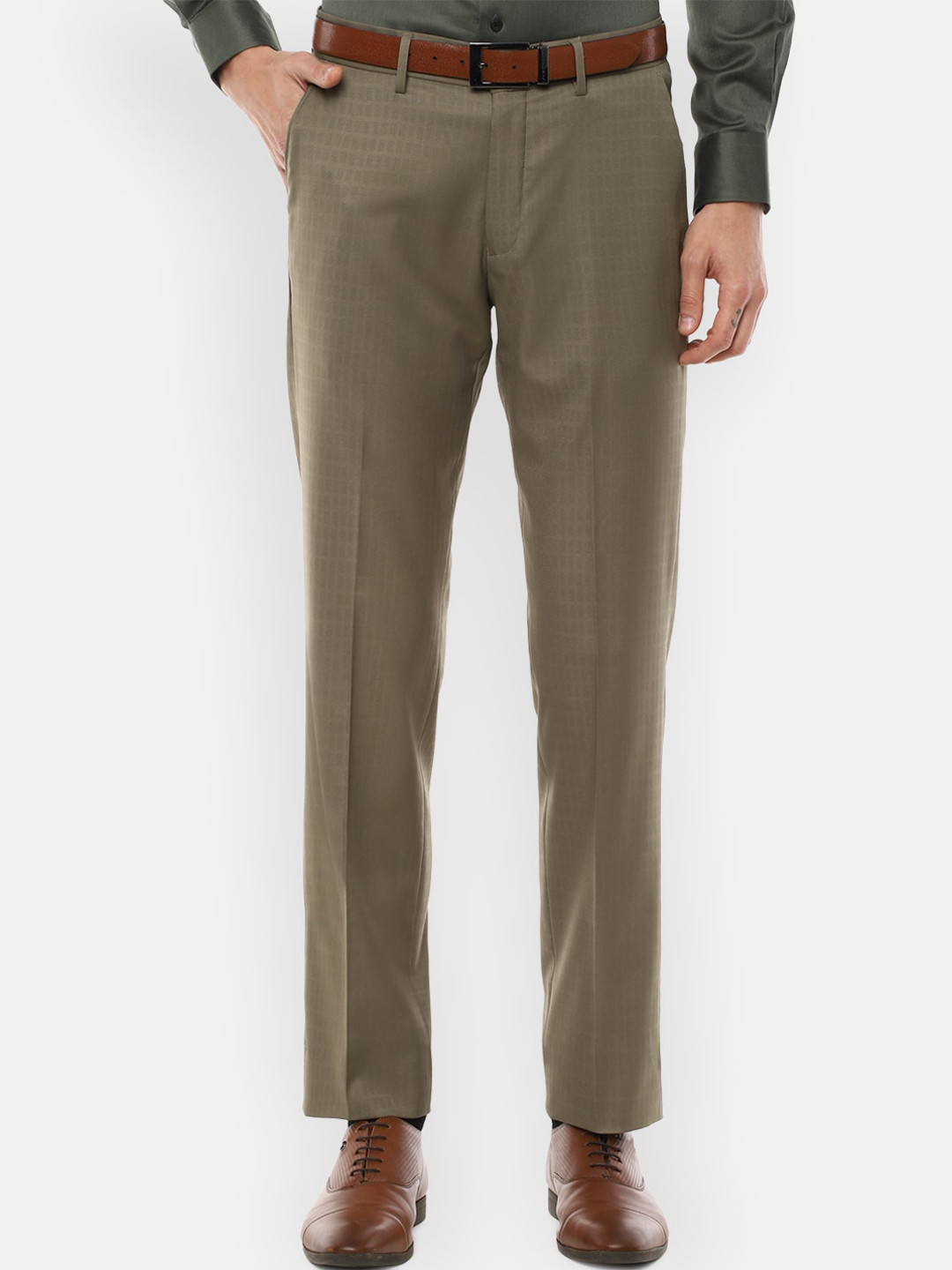

Louis Philippe Men Brown Textured Formal Trousers