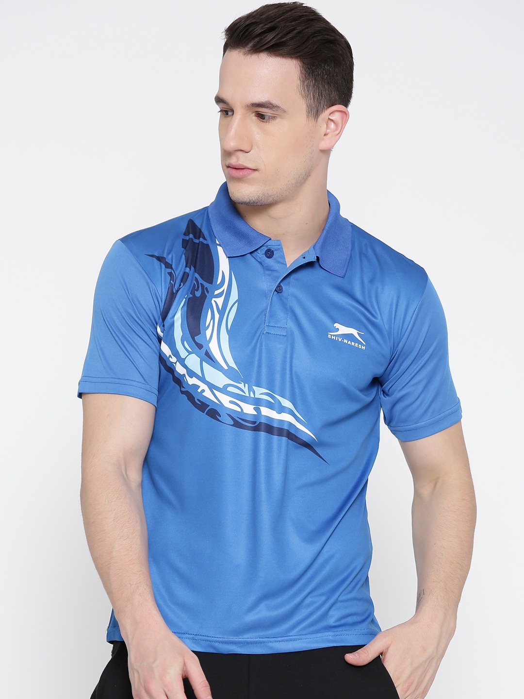 

Shiv Naresh Men Blue Printed Detail Polo Collar T-shirt