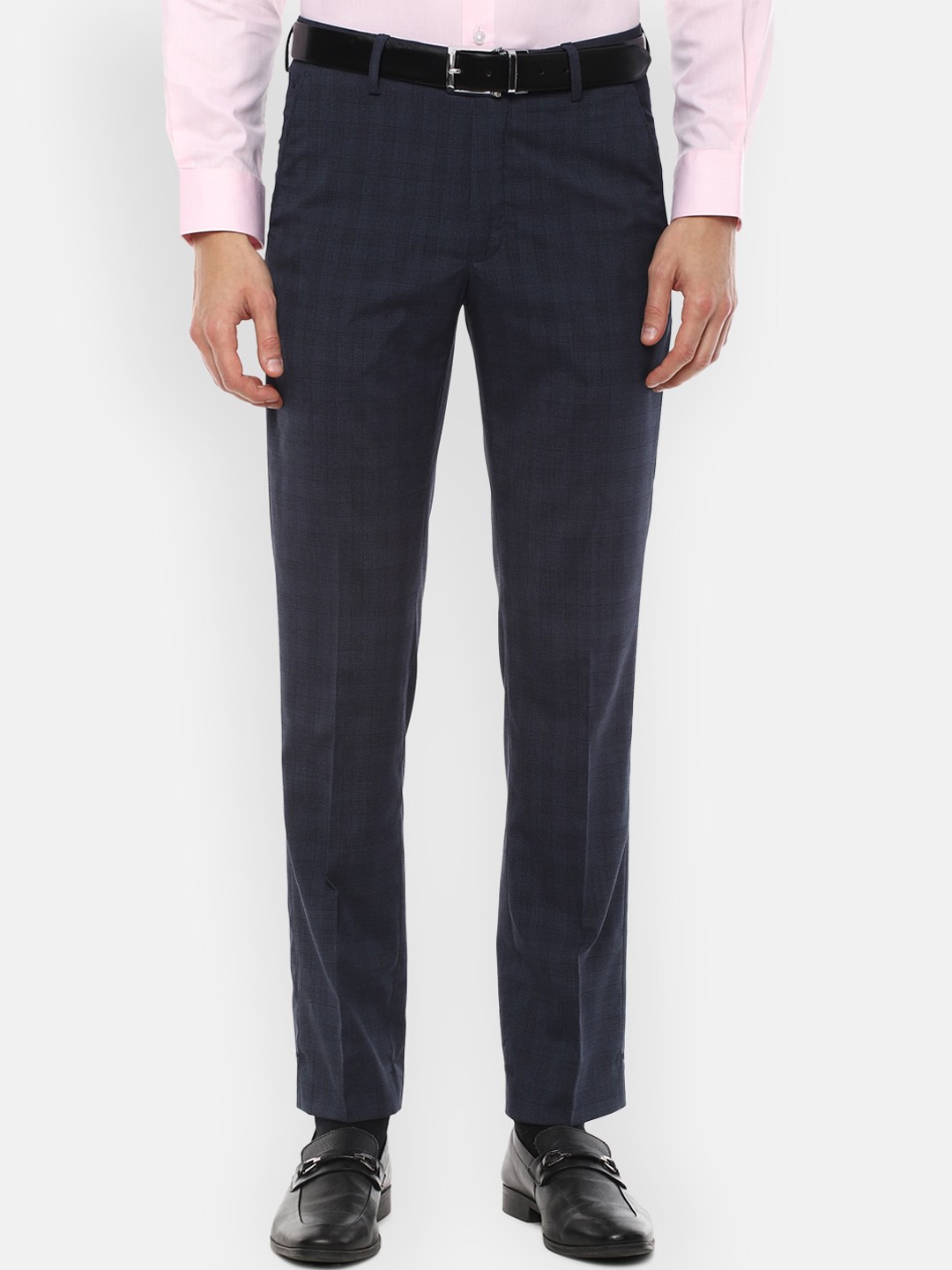

Louis Philippe Men Navy Blue Checked Slim Fit Formal Trousers