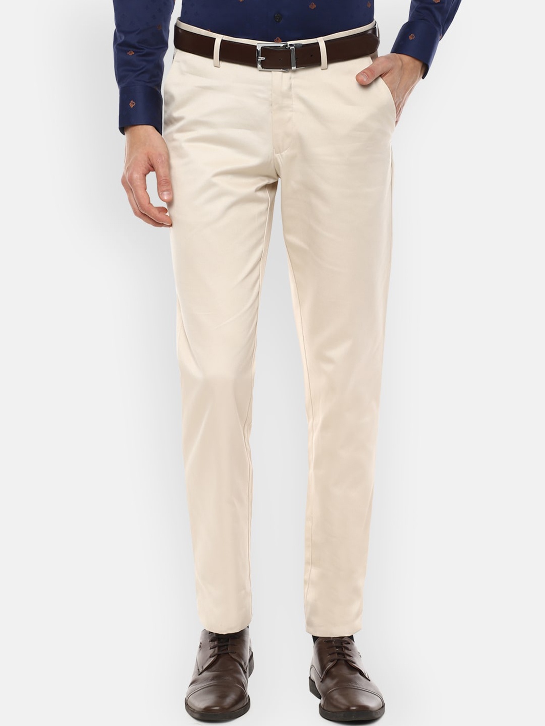 

Louis Philippe Men Beige Slim Fit Pure Cotton Trousers