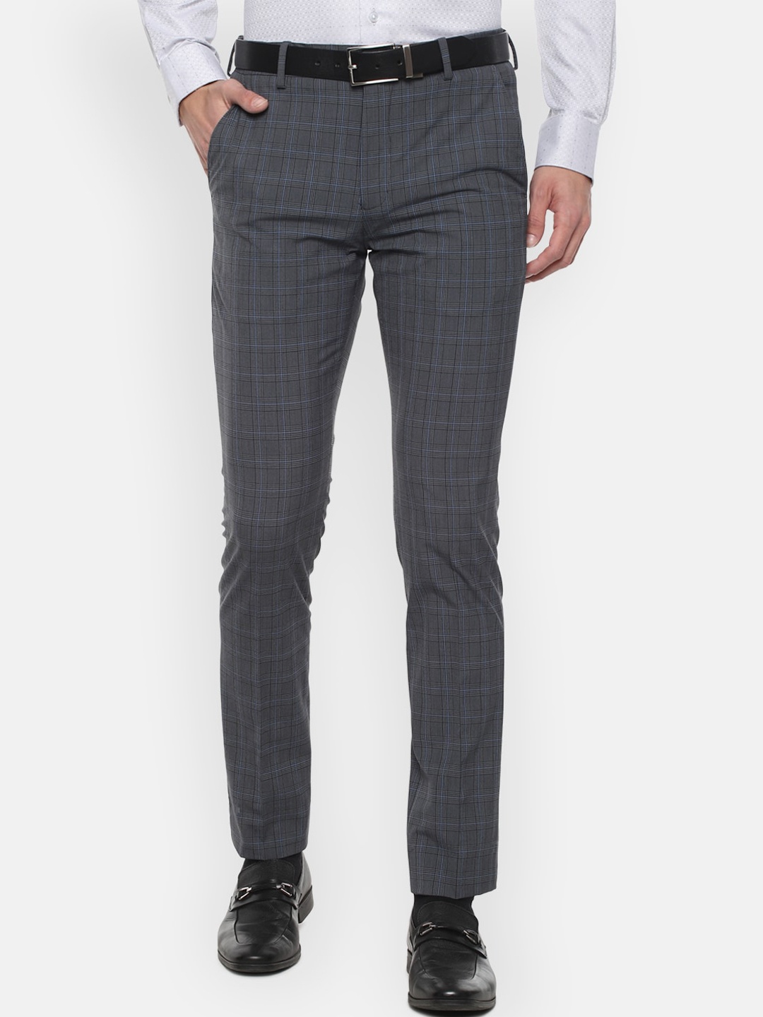 

Louis Philippe Men Grey Checked Slim Fit Formal Trousers