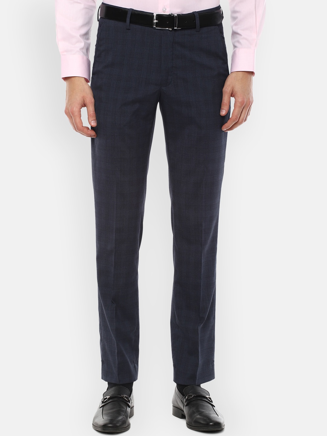 

Louis Philippe Men Navy Blue Checked Slim Fit Formal Trousers