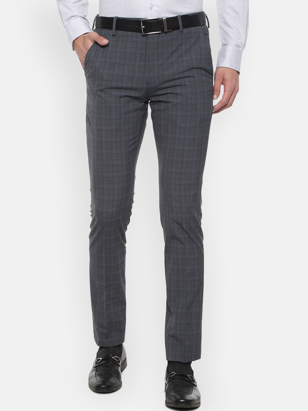 

Louis Philippe Men Grey Checked Slim Fit Formal Trousers