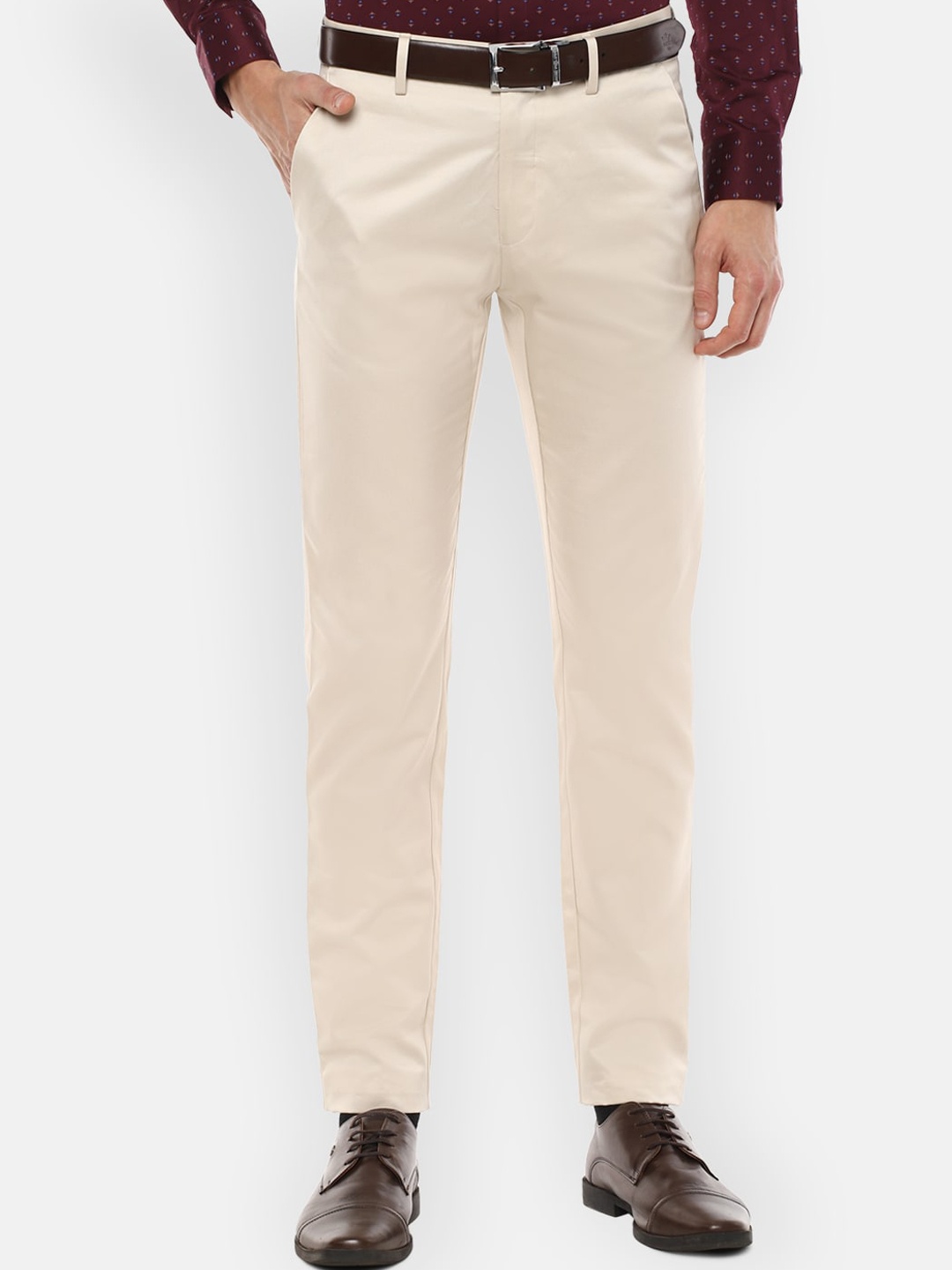 

Louis Philippe Men Beige Slim Fit Pure Cotton Formal Trousers