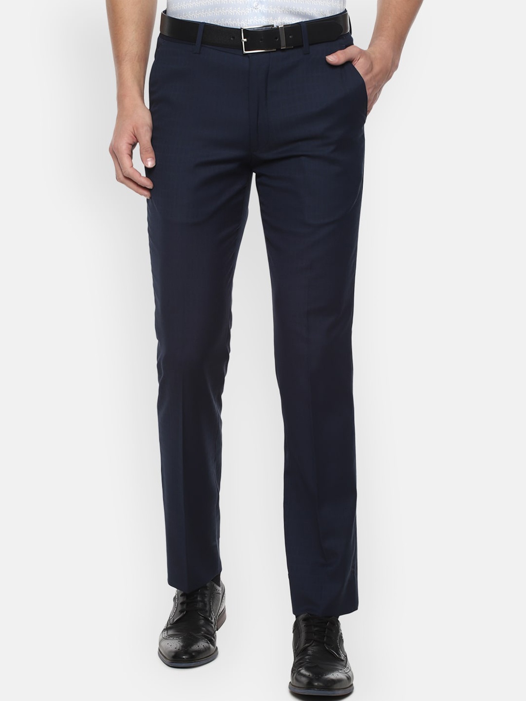 

Louis Philippe Men Navy Blue Solid Slim Fit Formal Trousers