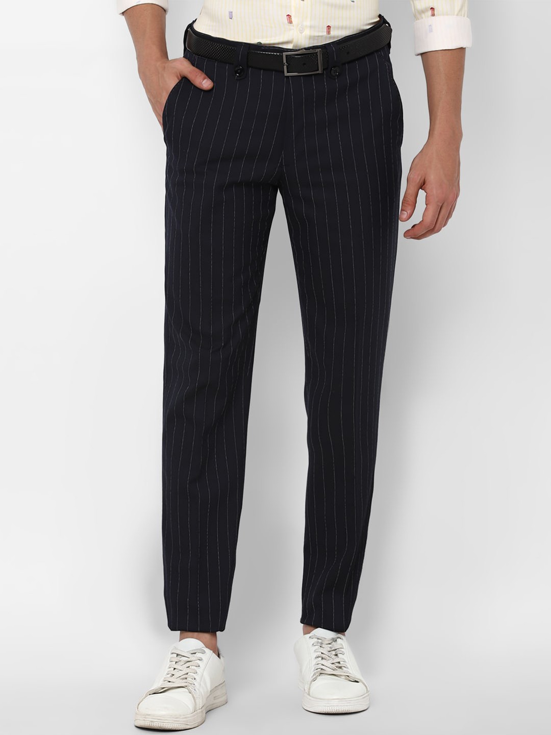 

SIMON CARTER LONDON Men Black Striped Slim Fit Trousers