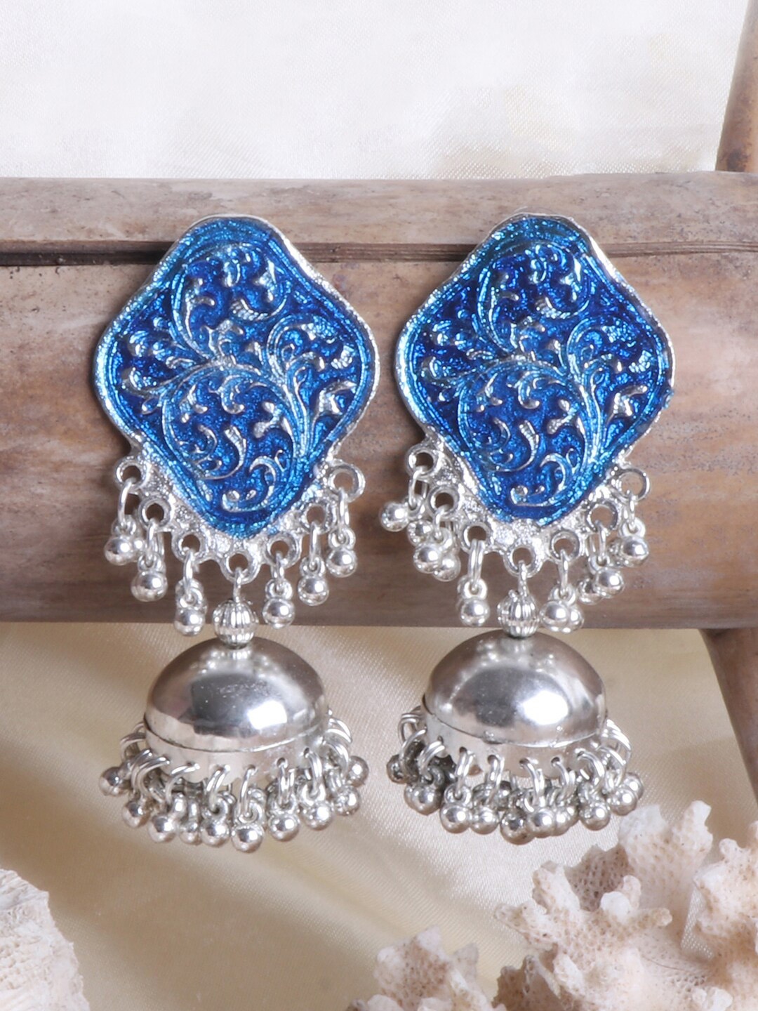 

Ayesha Ethnic Ghungroo Jhumka Earrings, Silver
