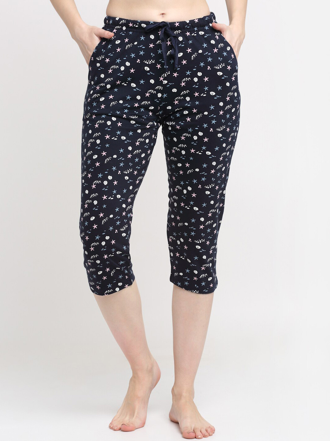 

Kanvin Women Navy Blue Printed Pure Cotton Lounge Pants