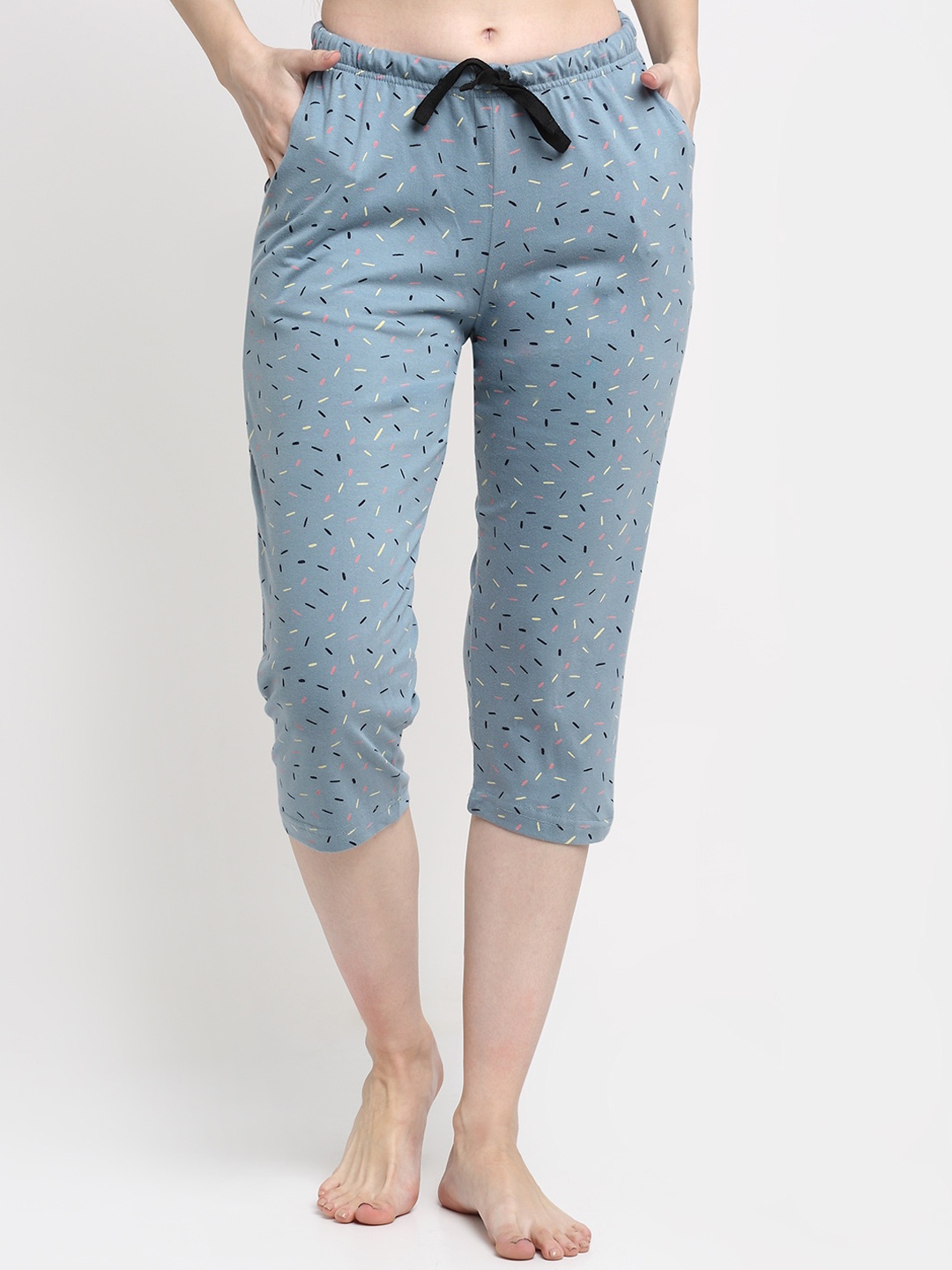 

Kanvin Women Blue & Black Printed Pure Cotton Lounge Pants