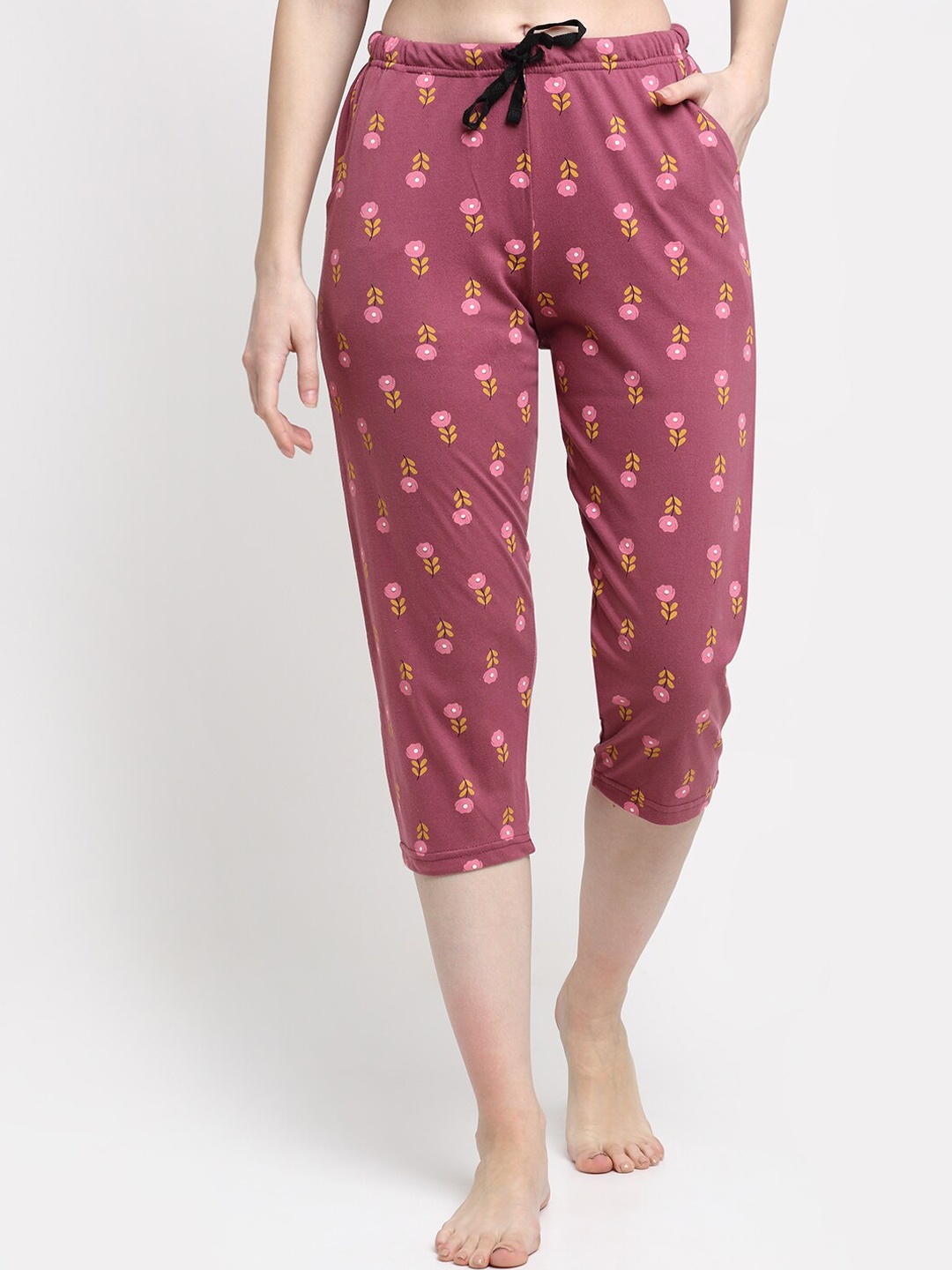 

Kanvin Women Pink & Yellow Printed Pure Cotton Lounge Pants