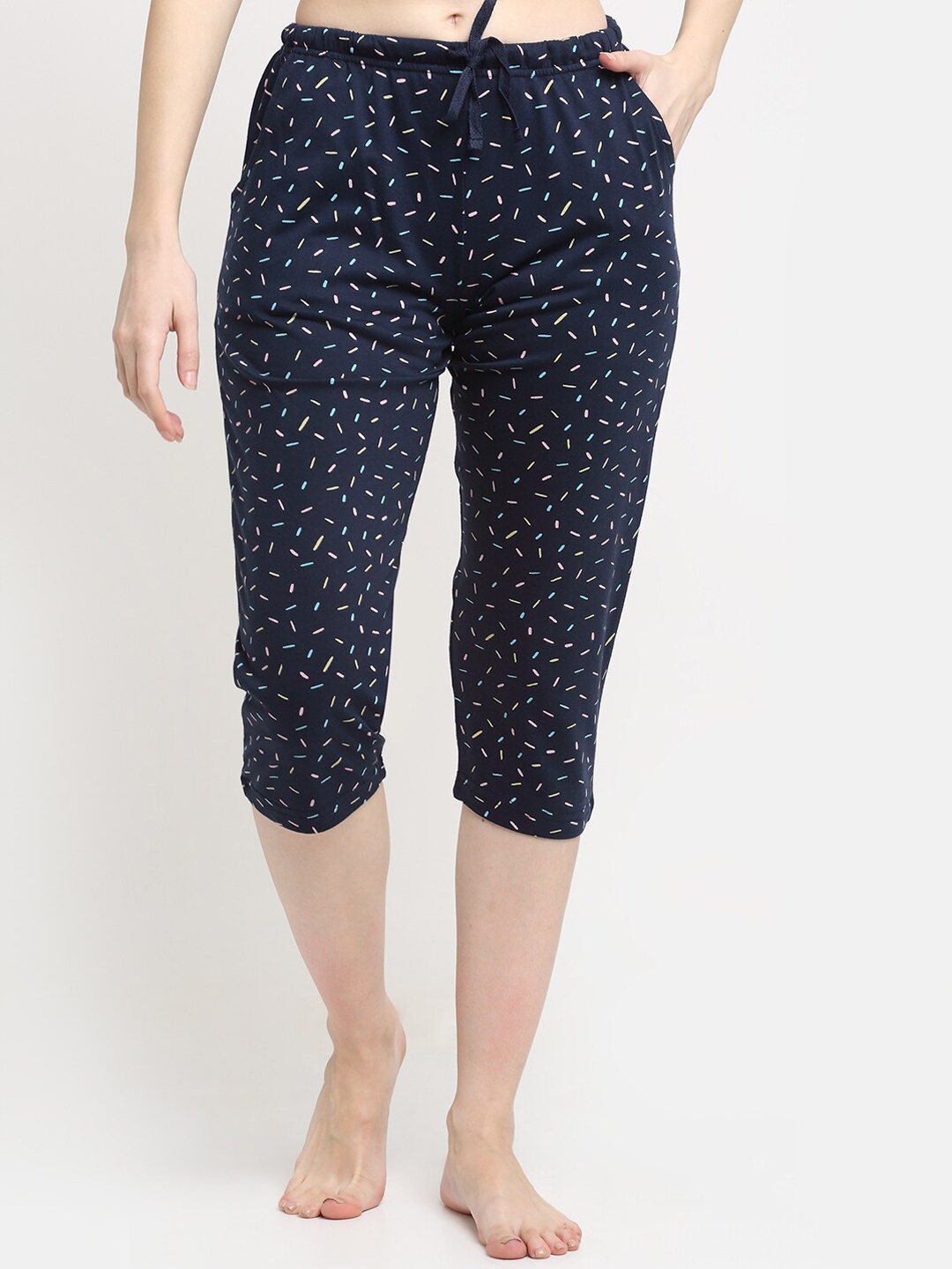 

Kanvin Women Navy Blue & Pink Printed Pure Cotton Lounge Pants