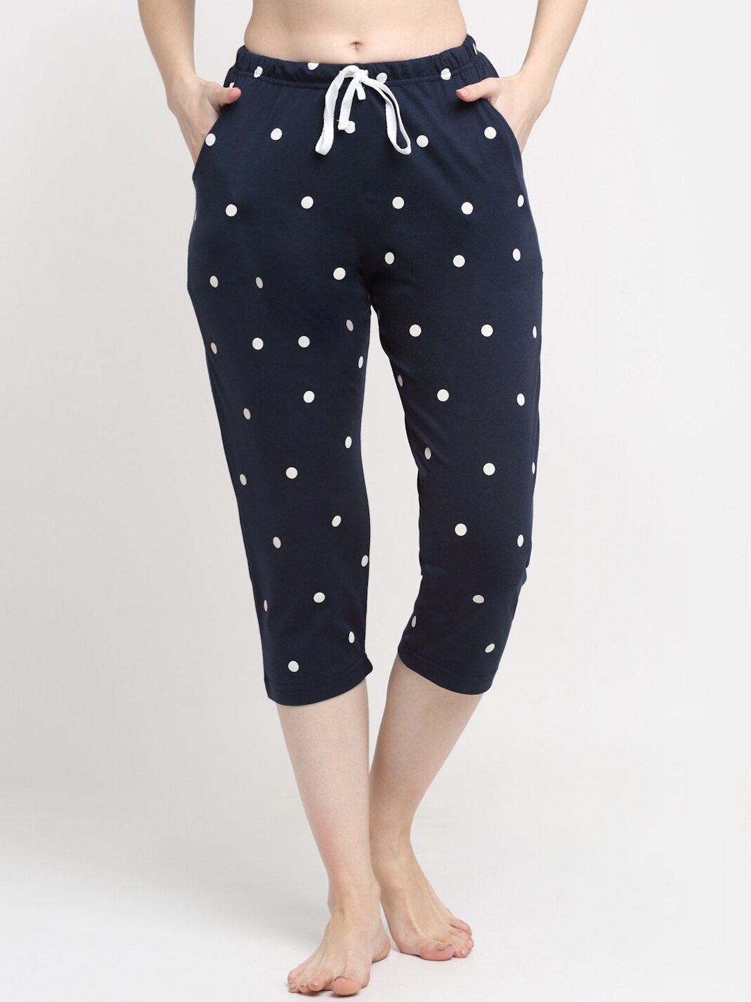 

Kanvin Women Navy Blue & White Printed Pure Cotton Lounge Pants