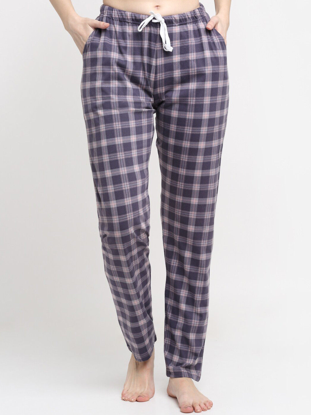 

Kanvin Women Purple Checked Pure Cotton Lounge Pants