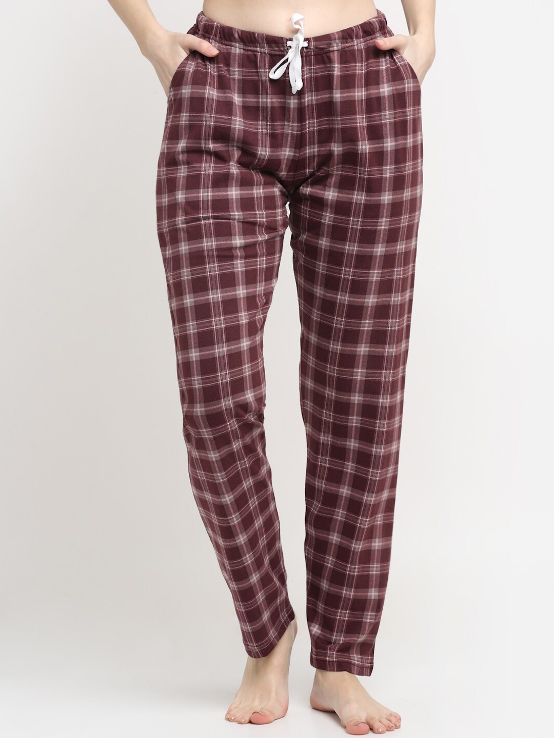 

Kanvin Women Brown & Grey Checked Pure Cotton Lounge Pants