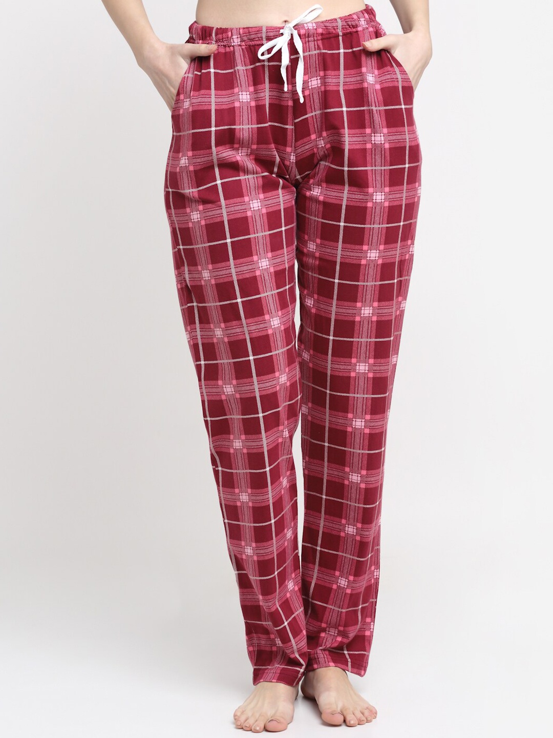 

Kanvin Women Red Checked Pure Cotton Lounge Pants