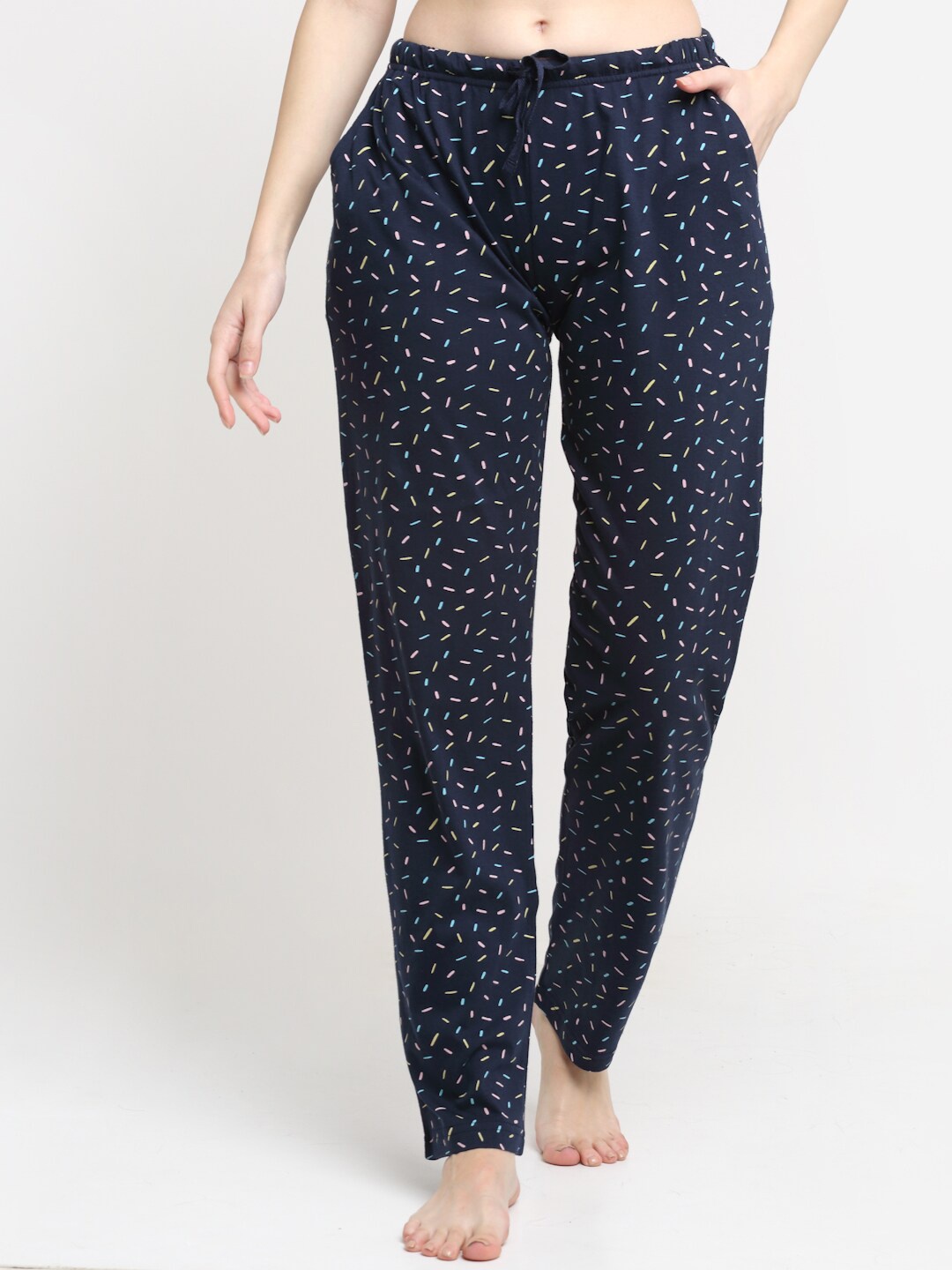 

Kanvin Women Navy Blue Printed Cotton Lounge Pants