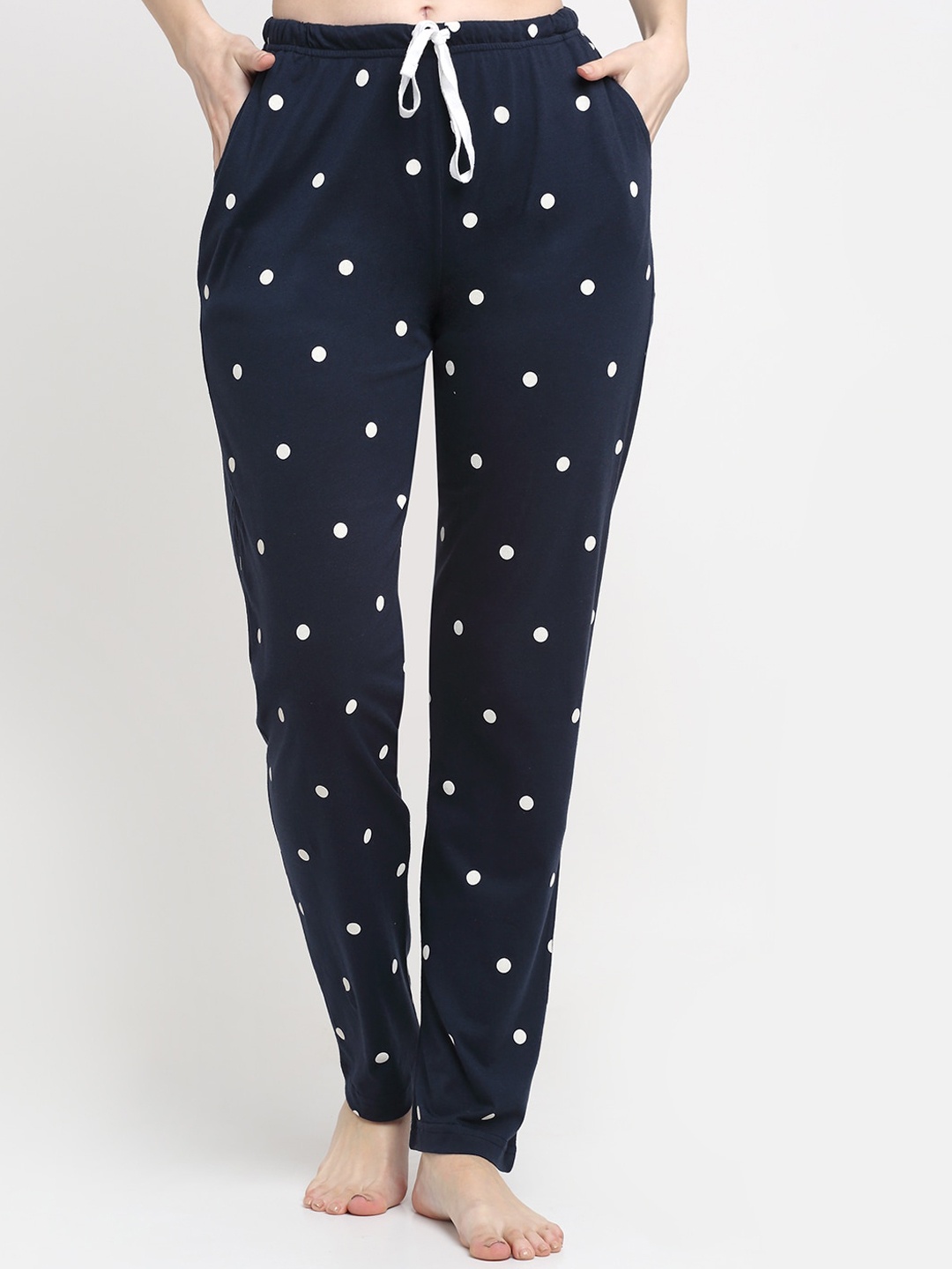 

Kanvin Women Navy Blue & White Printed Cotton Lounge Pants