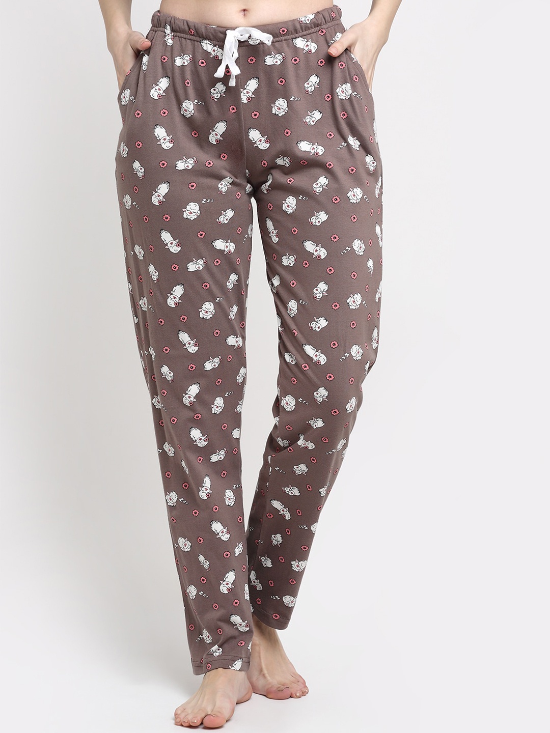 

Kanvin Women Brown & White Printed Cotton Lounge Pants
