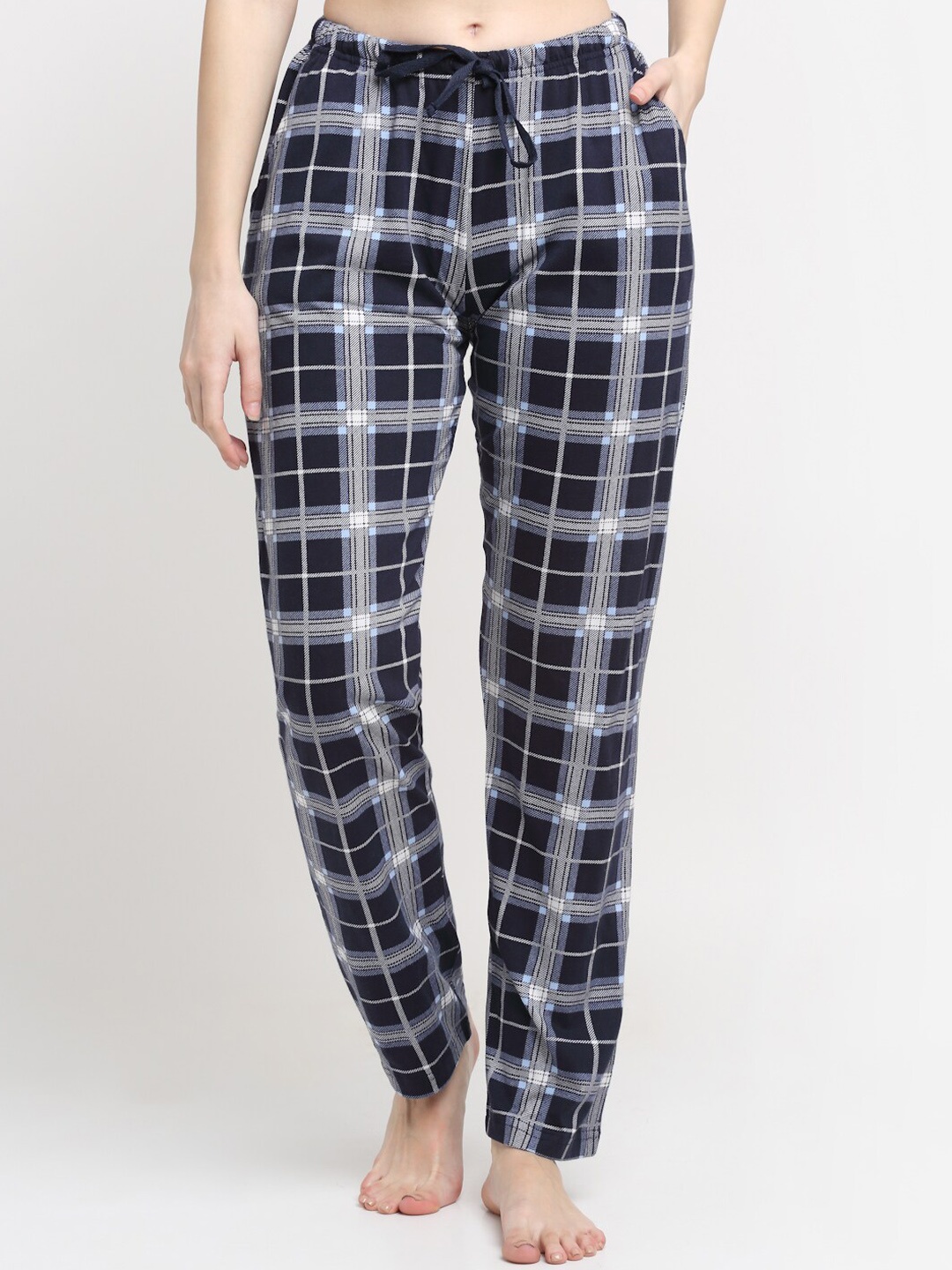 

Kanvin Women Navy Blue & Grey Checked Pure Cotton Lounge Pants
