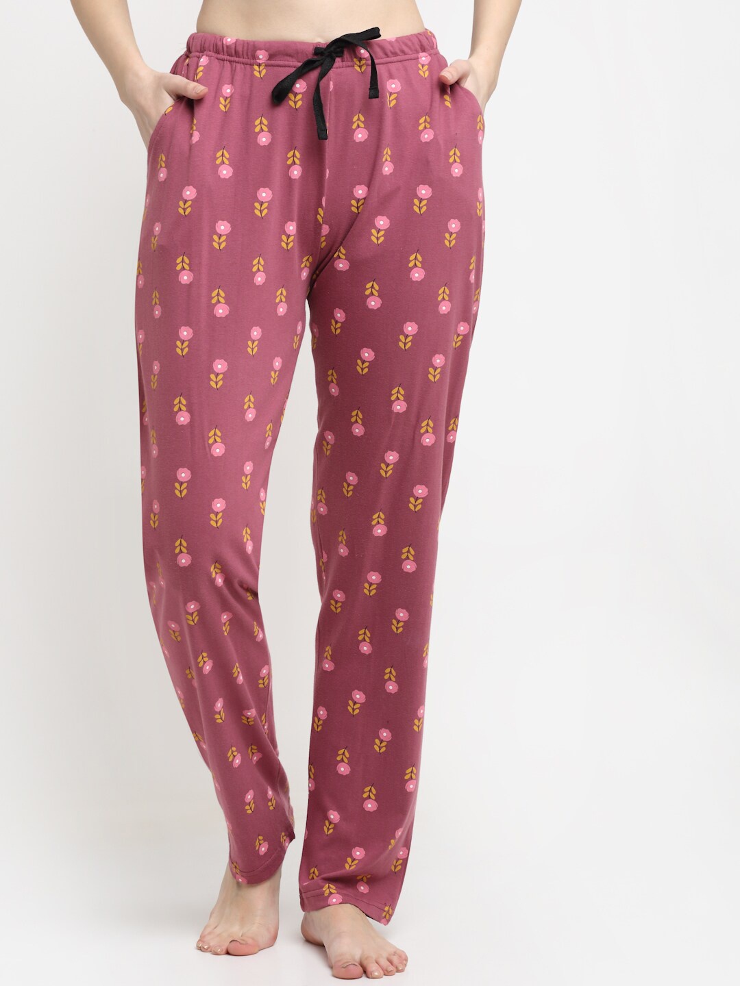 

Kanvin Women Rose & Yellow Printed Pure Cotton Lounge Pant