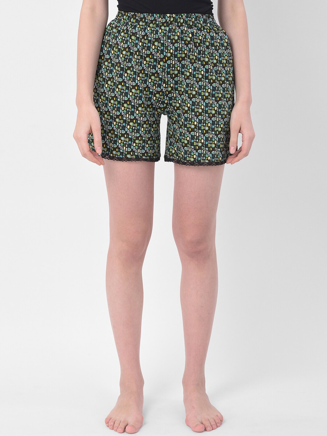 

Clovia Women Green Abstract Printed Cotton Lounge Shorts