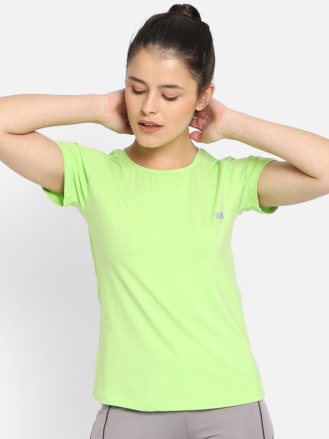 

Clovia Women Lime Green Solid Cotton Running T-shirt