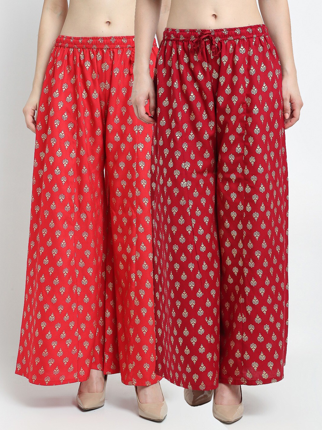 

GRACIT Women Pack Of 2 Red & Maroon Printed Flared Palazzos