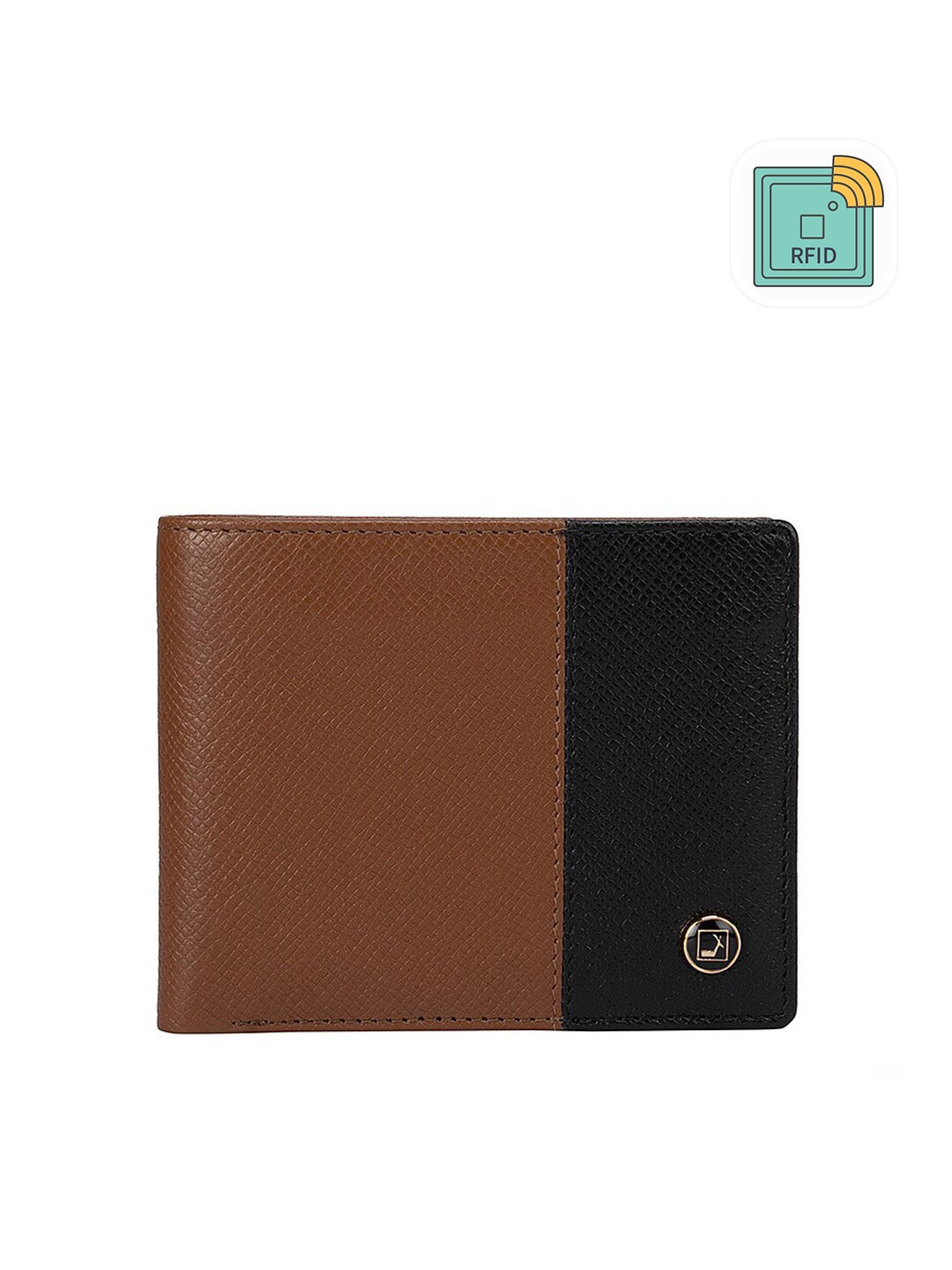 

Da Milano Men Brown & Black Colourblocked Leather Two Fold Wallet