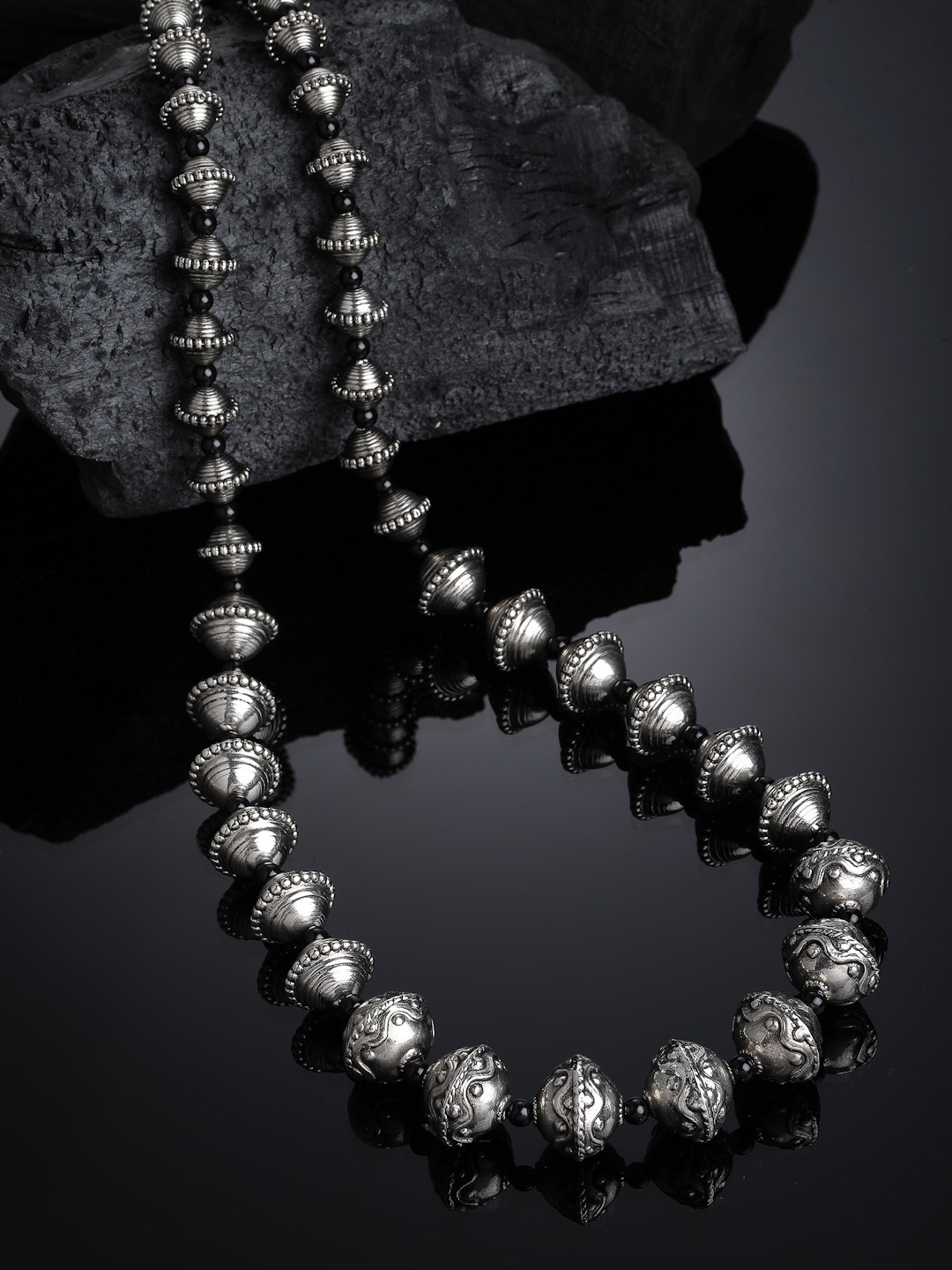 

PANASH Silver-Toned & Black German Silver Oxidised Necklace