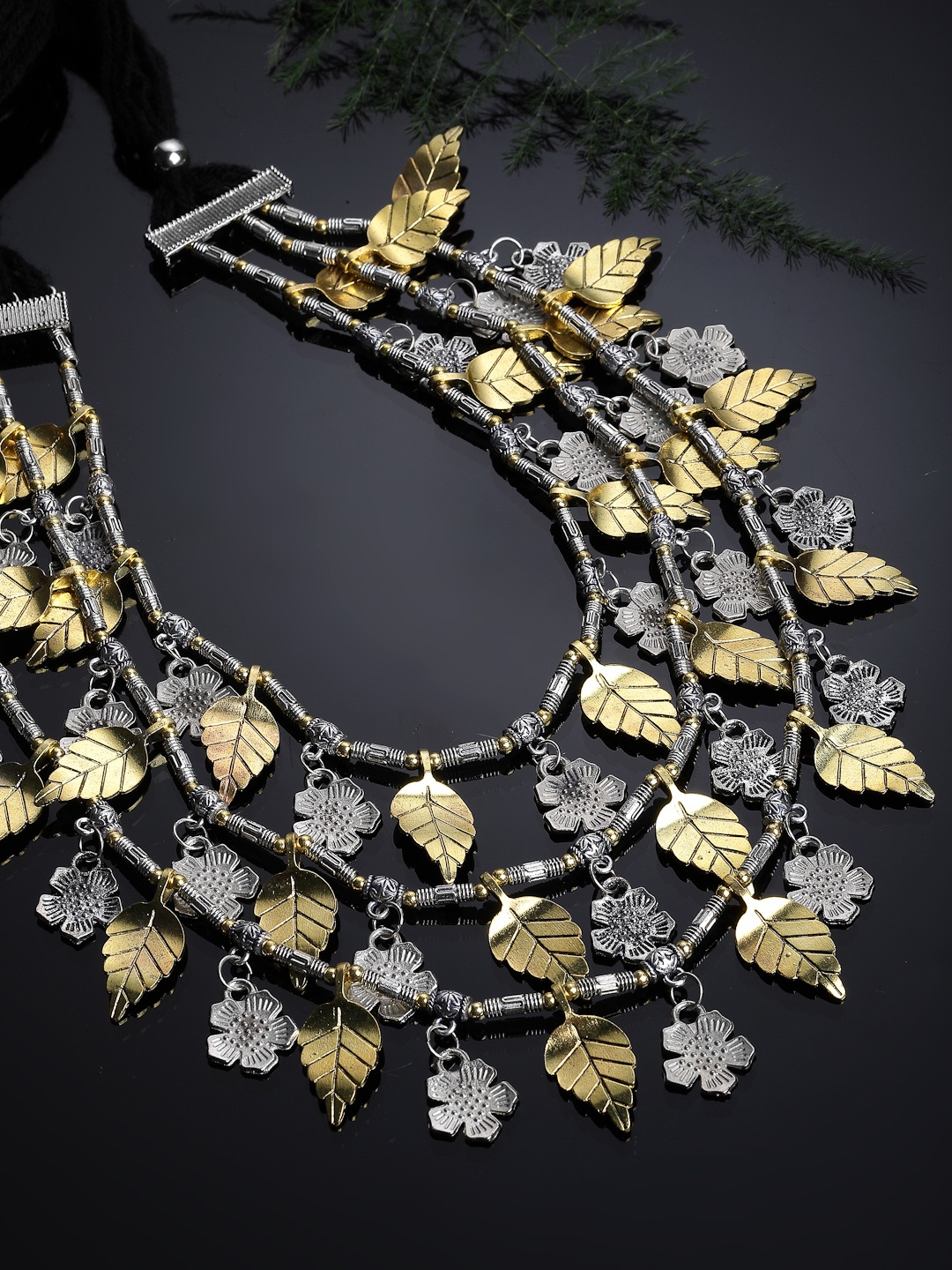 

PANASH Silver-Toned & Gold-Toned German Silver Oxidised Necklace