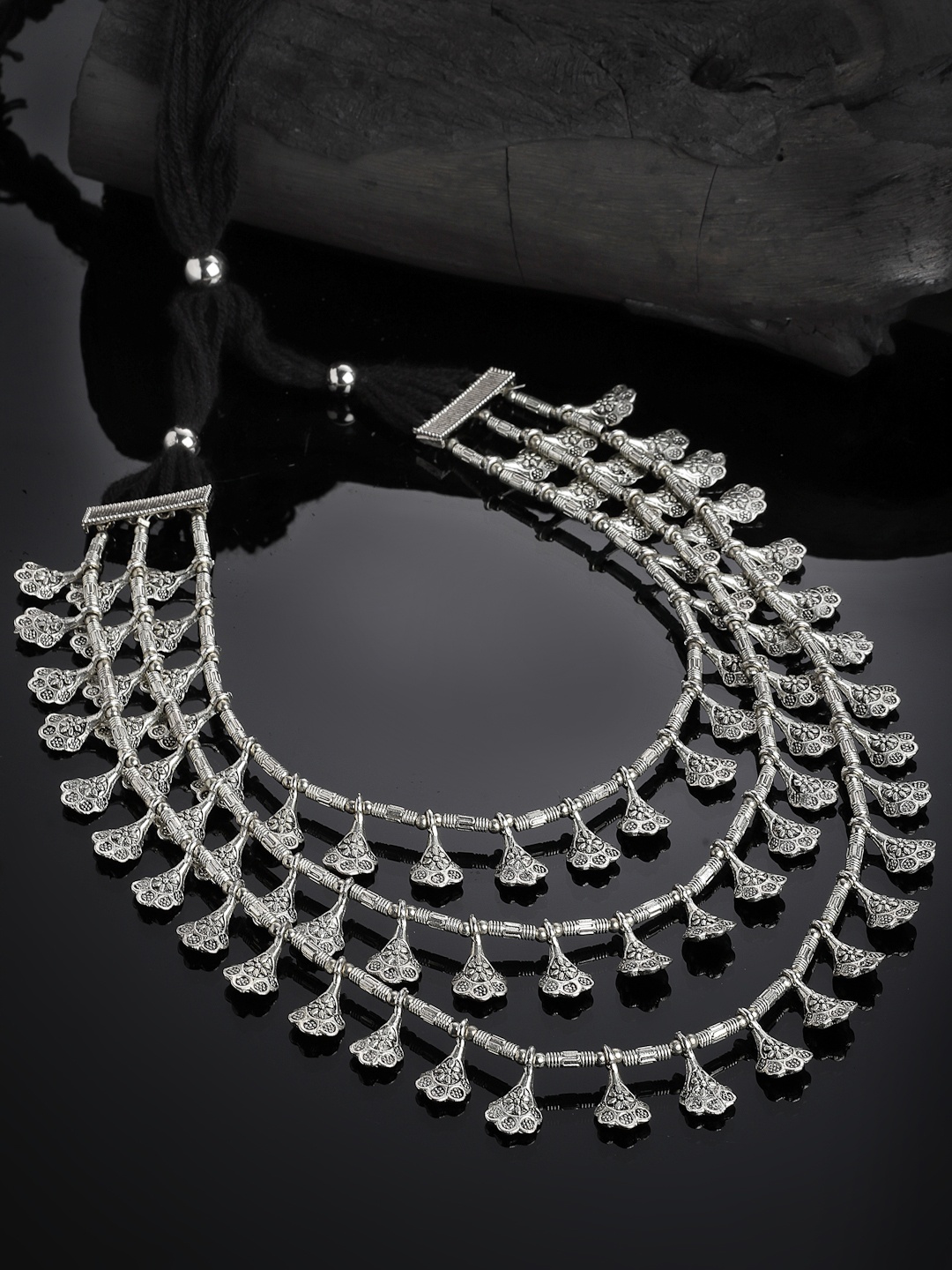 

PANASH Women Silver-Toned Oxidized Layered Necklace