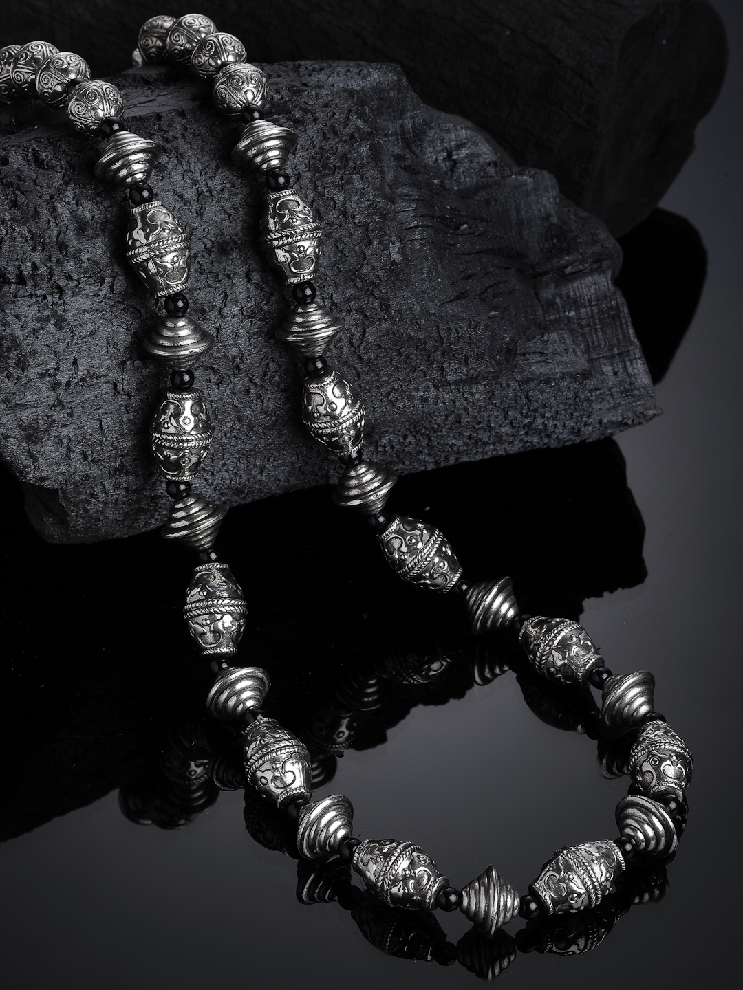 

PANASH Silver-Toned & Black German Silver Oxidised Necklace