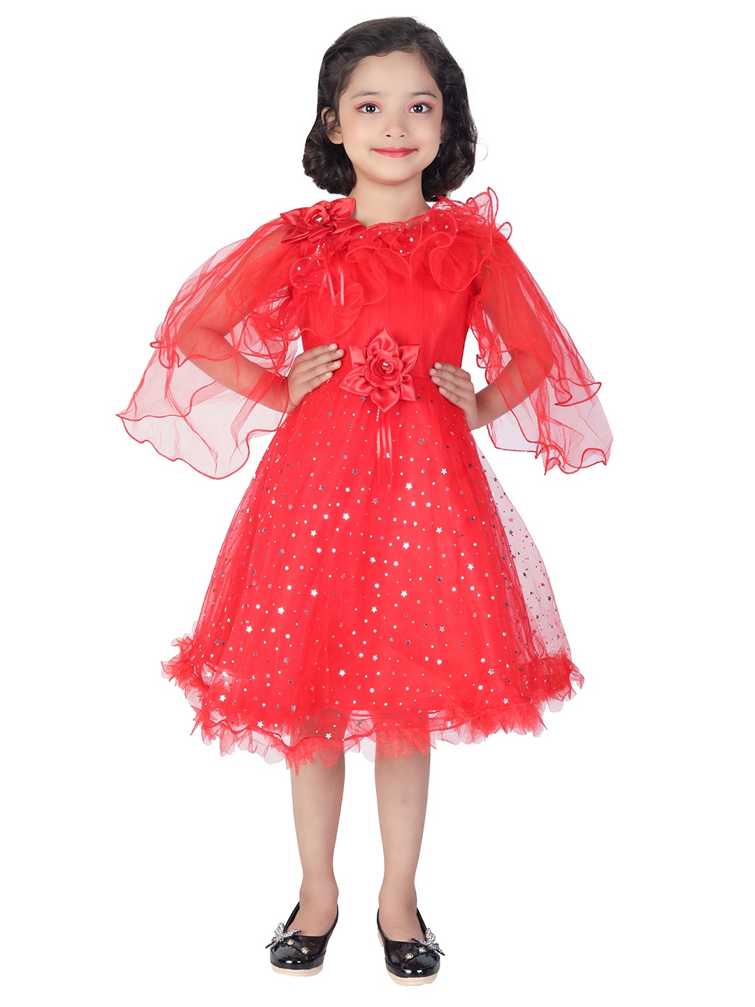 

ahhaaaa Girls Red Fit & Flare Angel Dress With Fairy Wing Stick & Head Band