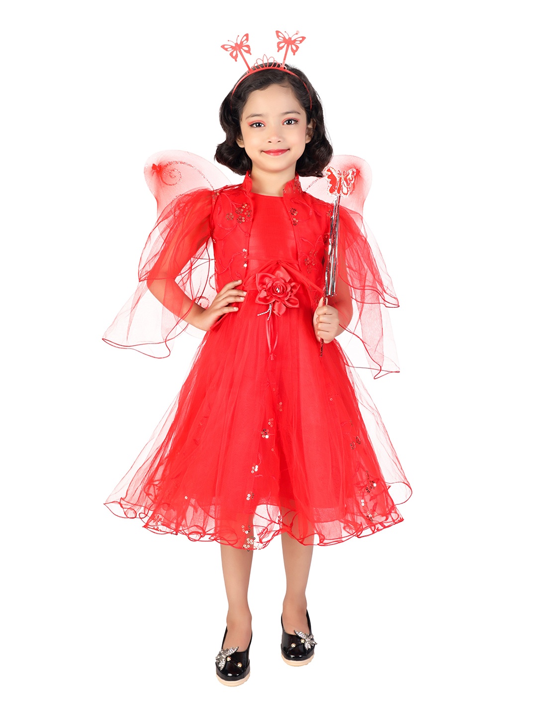 

ahhaaaa Red Dress With Fairy Wing Stick & Head Band