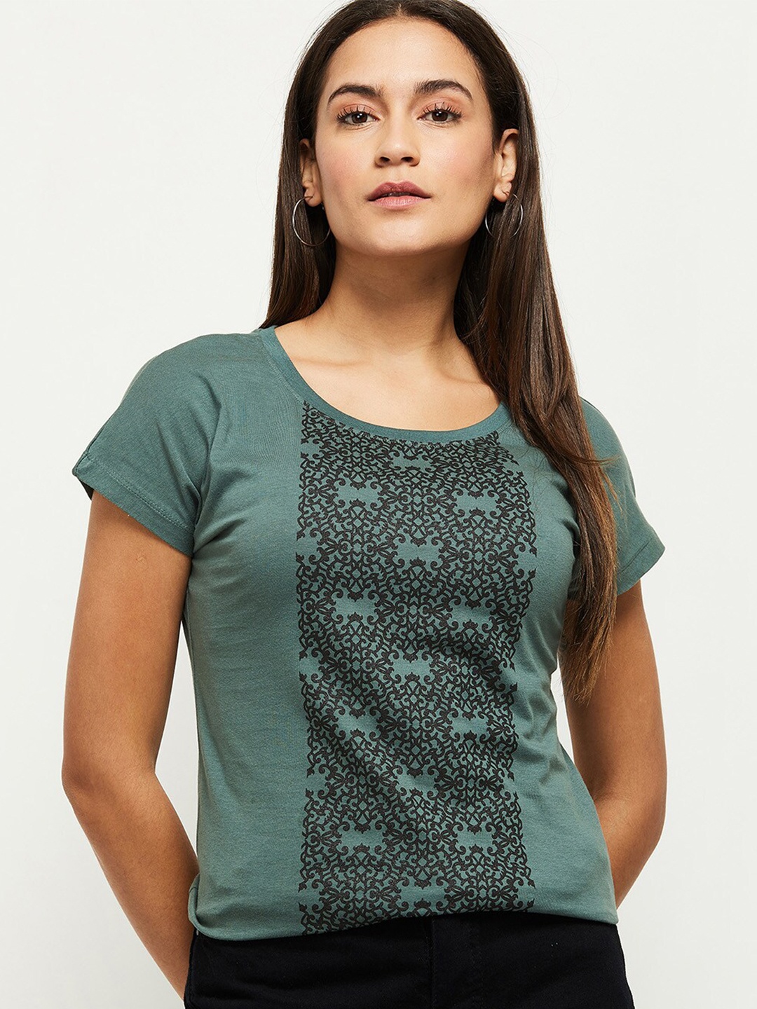 

max Women Green Printed T-shirt