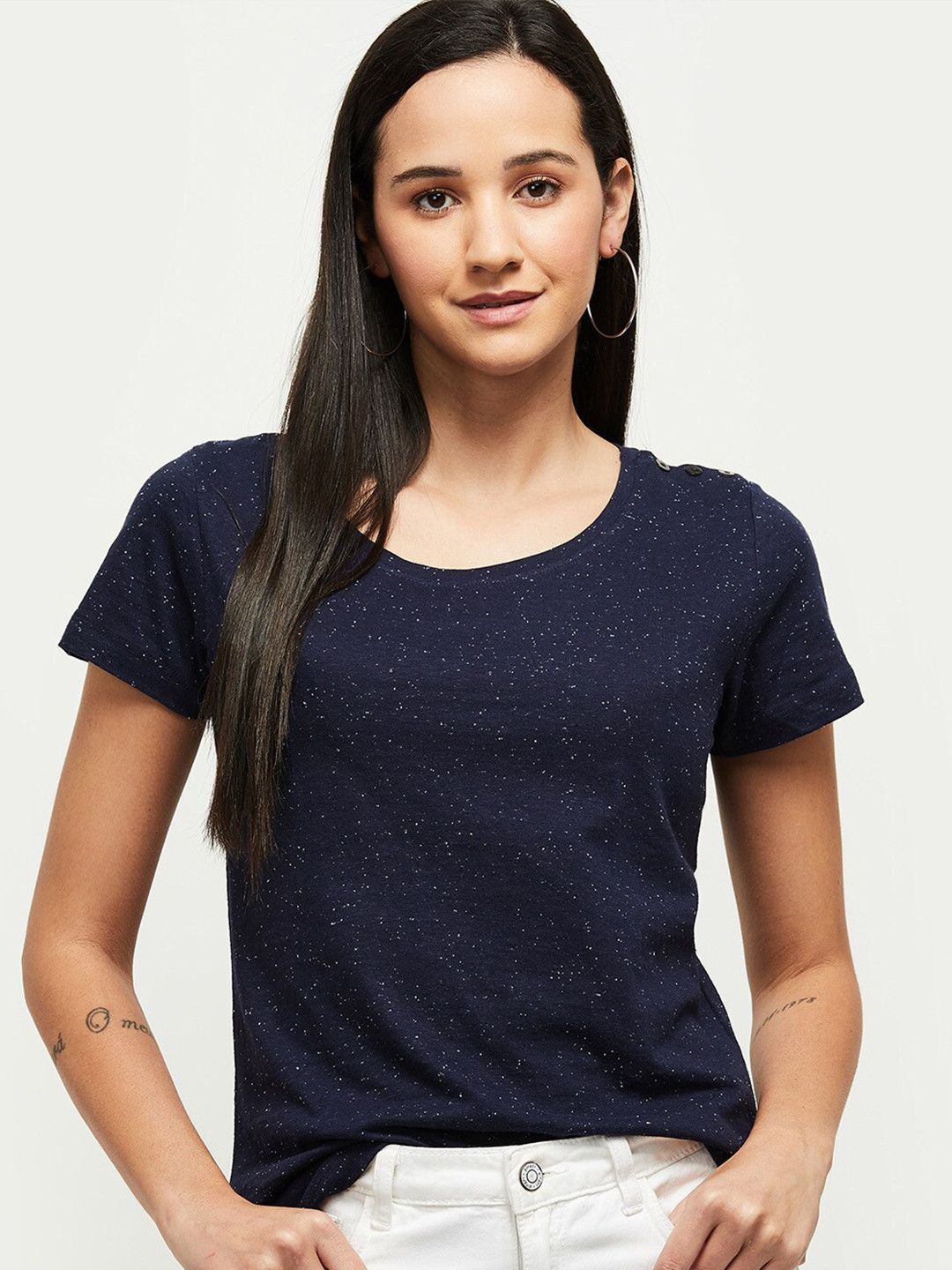 

max Women Navy Blue Printed T-shirt