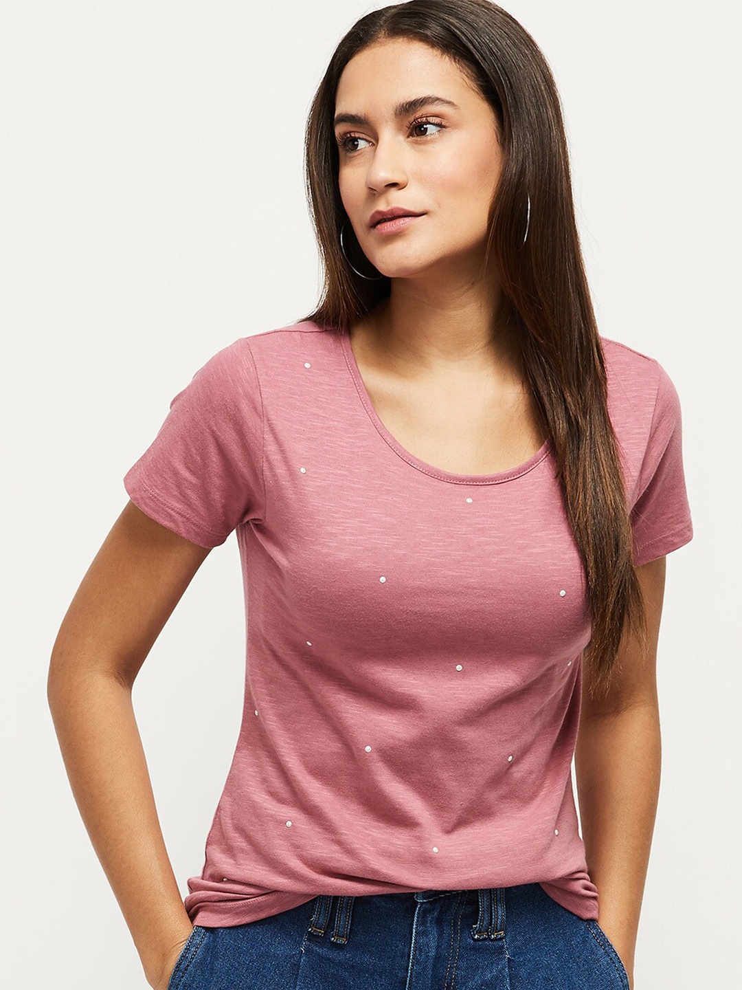 

max Women Pink Printed T-shirt