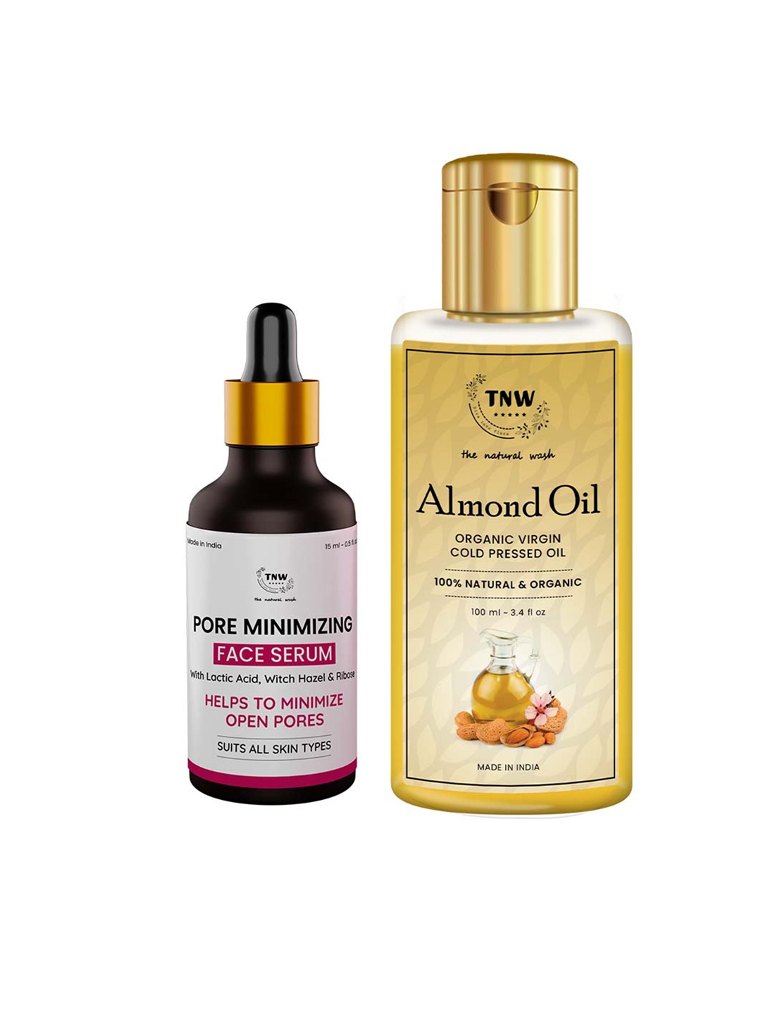 

TNW the natural wash Set of Almond Oil 100 ml & Pore Minimizing Face Serum 15 ml, White