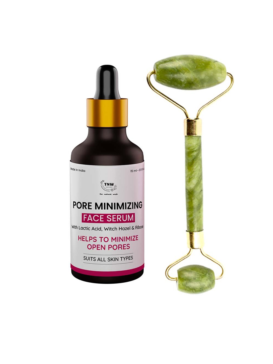 

TNW the natural wash Set of Jade Roller Green & Pore Minimizing Face Serum 15 ml, Off white